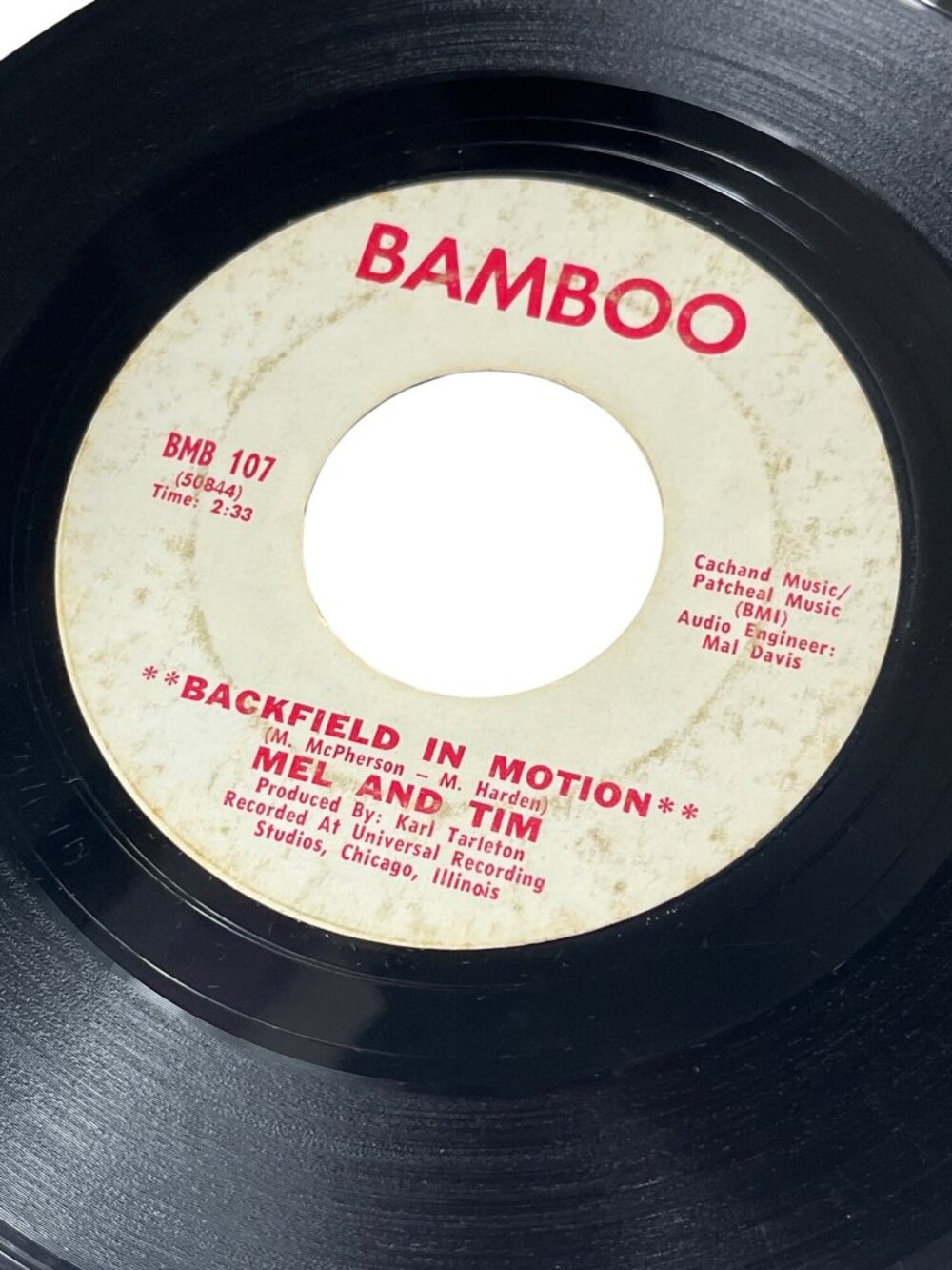Mel & Tim 45 RPM Record "Backfield In Motion" B/W "Do Right Baby" Bamboo Label B - Picture 2 of 4